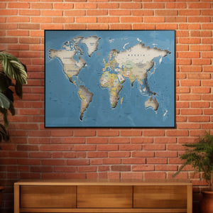 World Map Spectacular Shadow Box Wall Decoration Piece - Dark Blue