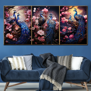 Harmonious Peacock Symphony Canvas Print - Set Of 3