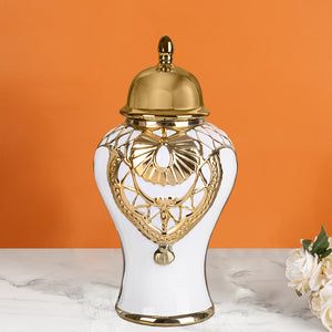 Golden Garland Decorative Ceramic Vase And Showpiece - Medium