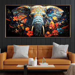 Elephant Symphony Crystal Glass Painting