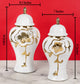 Verdant Gold Harmony Decorative Ceramic Vase And Showpiece - Pair