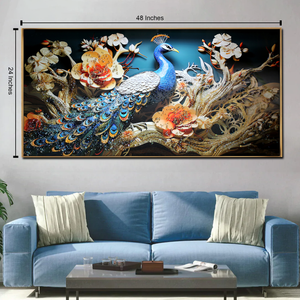 Golden Peacock Serenade Crystal Glass Painting