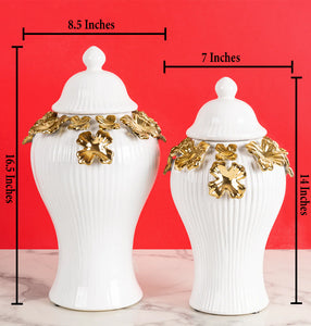 Botanical Grandeur Decorative Ceramic Vase And Showpiece - Pair