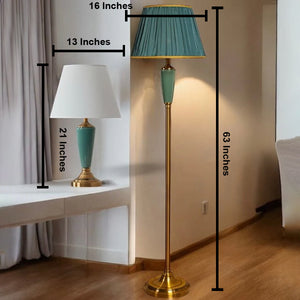 The Colonial Green and Gold Decorative Floor Lamp & Table lamp Combo