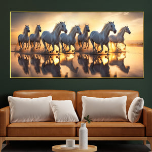 Seven White Running Horses at Sunrise Canvas Print