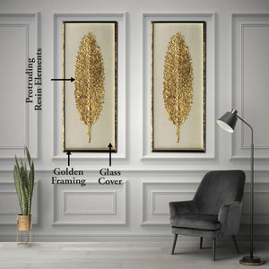 The Golden Feather Shadow Box Wall Decoration Piece - Pair