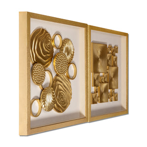 Luxe Geometry & Golden Cosmos Shadow Box for Wall Decoration - Set of 2