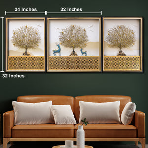 Nature’s Golden Tree of life Shadow box Wall Decoration Piece - Set of 3