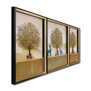 Nature’s Golden Tree of life Shadow box Wall Decoration Piece - Set of 3