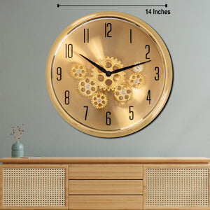 The Moving Hour Luxury Designer Wall Clock With Moving Gear Mechanism - Gold