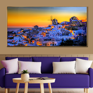 Starry Santorini Nights Crystal Glass Painting