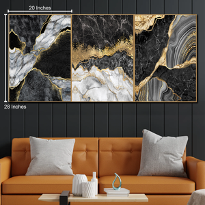 Golden Veins Canvas Print - Set of 3