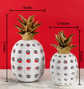 Golden Crown Pineapple Decorative Ceramic Vase And Showpiece - Pair