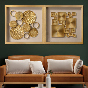 Luxe Geometry & Golden Cosmos Shadow Box for Wall Decoration - Set of 2