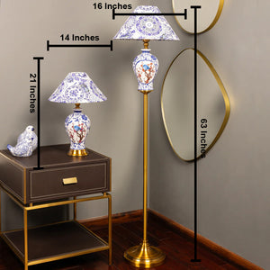 Timeless Blue Porcelain Table Lamp and Floor Lamp Combo