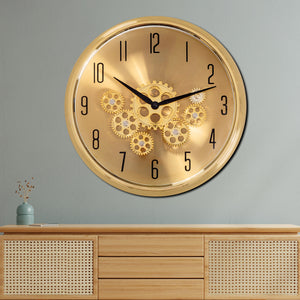 The Moving Hour Luxury Designer Wall Clock With Moving Gear Mechanism - Gold