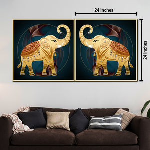 Ancient Indian Art Inspired Framed Canvas Print - Set of 2