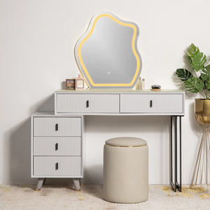 Prismatic Drift Dressing Table & Vanity Set With Mirror & Poof Chair