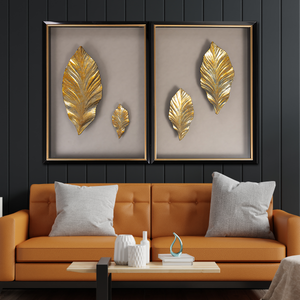 Golden Plume Delight Decoration Shadow Box - Pair