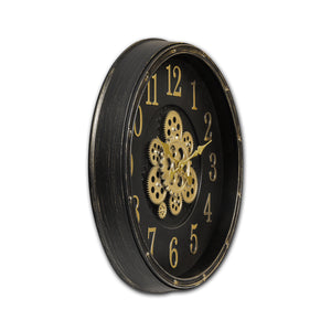 Timekeeper's Echo Luxury Designer Wall Clock With Moving Gear Mechanism - Black