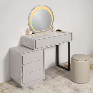 Pure Precision Dressing Table & Vanity Set With Mirror & Poof Chair (Gray)