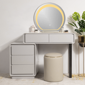 Pure Precision Dressing Table & Vanity Set With Mirror & Poof Chair