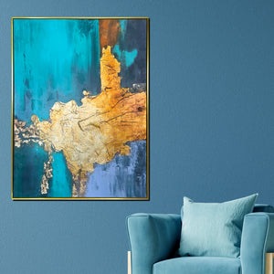 Earth Meets Ocean 100% Hand Painted Wall Paintings abstract (With outer Floater Frame)