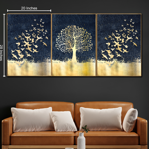 Nordic Golden Blue Framed Canvas Wall Art