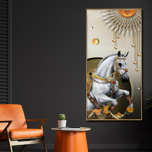 Golden Equine Elegance Crystal Glass Painting