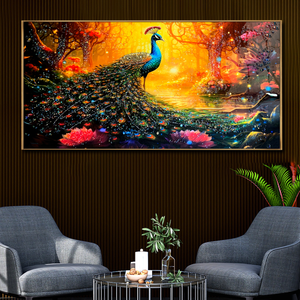 Opulent Peacock Symphony Crystal Glass Painting