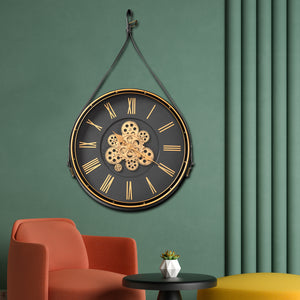 Quartz Quill Luxury Designer Wall Clock With Moving Gear Mechanism