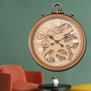 Vortex Time Luxury Designer Wall clock With Moving Gear Mechanism (Gold) (Steel Body)