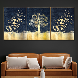 Nordic Golden Blue Framed Canvas Wall Art