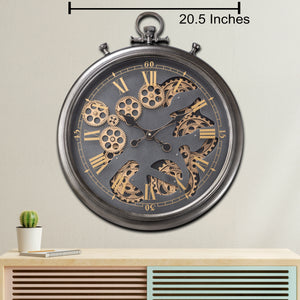 Vortex Time Luxury Designer Wall clock With Moving Gear Mechanism (Black) (Steel Body)