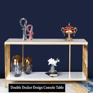 The Square Piped Double Decker Console Table - Gold (Stainless Steel)