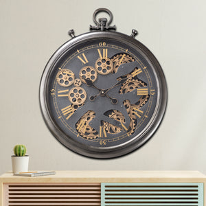 Vortex Time Luxury Designer Wall clock With Moving Gear Mechanism (Black) (Steel Body)