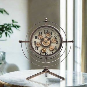 Galactic Timekeeper Luxury Designer Table Clock With Moving Gear Mechanism (Steel Body)