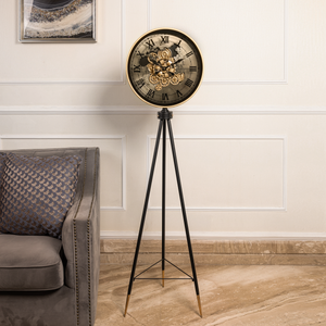 Phantom Dial Tripod Base Luxury Designer Clock With Moving Gear Mechanism (Steel Body)