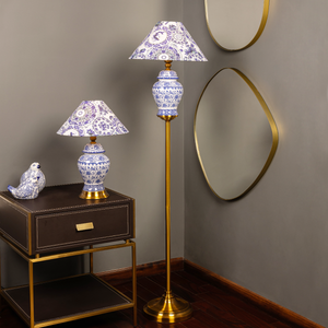 Velora Luxe Blue Heritage Table Lamp and Floor Lamp Combo