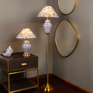 Velora Luxe Blue Heritage Table Lamp and Floor Lamp Combo