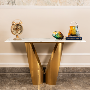 Midnight Gold Marble Top Console Table (Stainless Steel) (N)