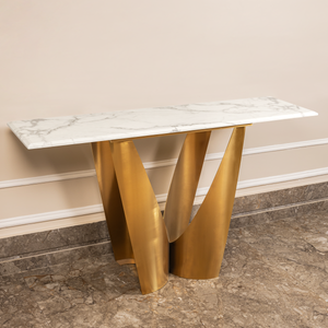 Midnight Gold Marble Top Console Table (Stainless Steel) (N)