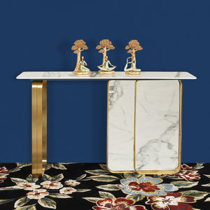 The Floating Rock Console Table - Gold (Stainless Steel) (White Marble)