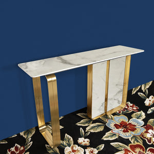 The Floating Rock Console Table - Gold (Stainless Steel) (White Marble)