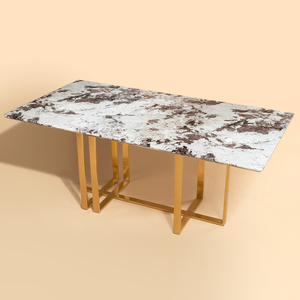 Astral Assemblage Dining Table Gold - Brown Marble Top (Stainless Steel)