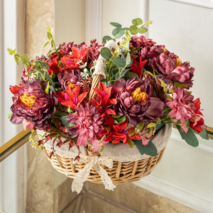 Ruby Blossom Delight Artificial Flower Basket