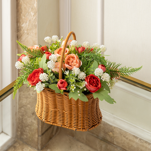 Blushing Artificial Rose Flower Basket