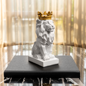 Crowned King Lion Home Decoration Showpiece - White