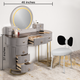 Moonlit Elegance Dressing Table & Vanity Set With Mirror & Poof Chair (N)