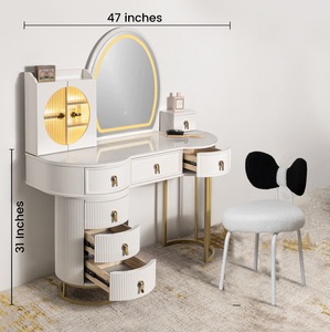 Opulent Orbit Dressing Table & Vanity Set With Mirror & Chair (N)